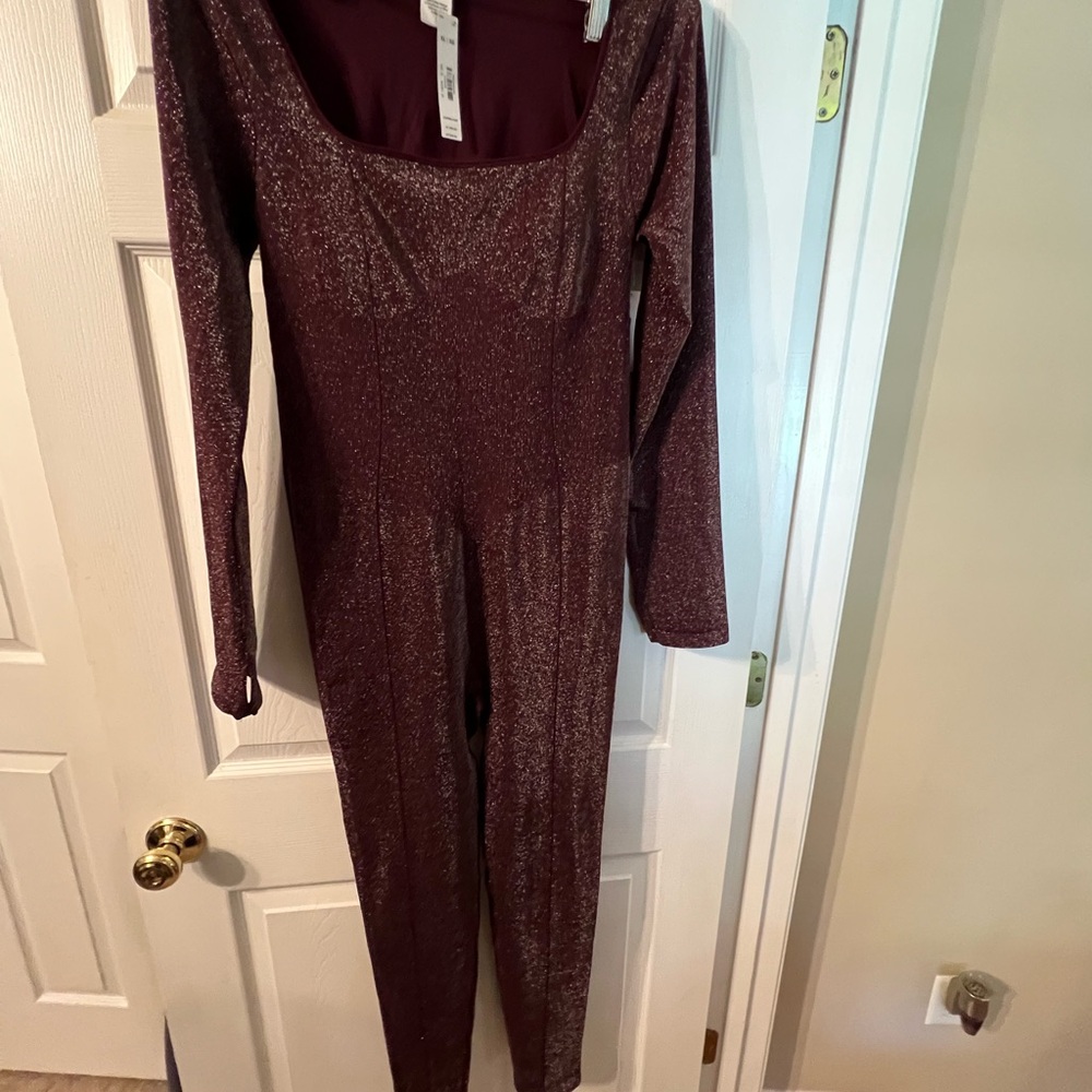 NWT- PINK Victoria's Secret Deep Burgundy Sparkly Jumpsuit Onesie sz XL